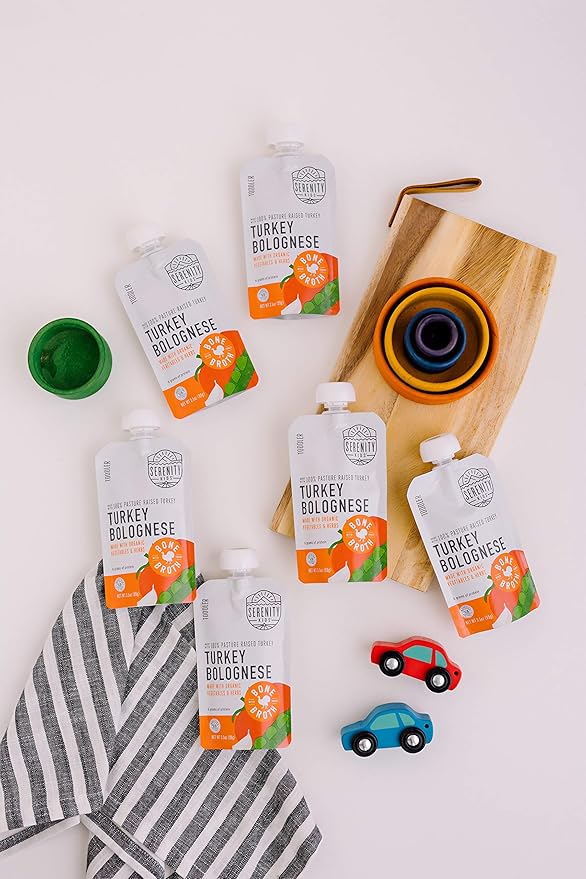 Serenity Kids Toddler Food Pouch Bone Broth Puree with Turkey Bolognese & Organic Veggies - BPA-Free & Protein-Rich Baby Food Pouches Clean Label Project Certified - 3.5 Oz, 6 Pack