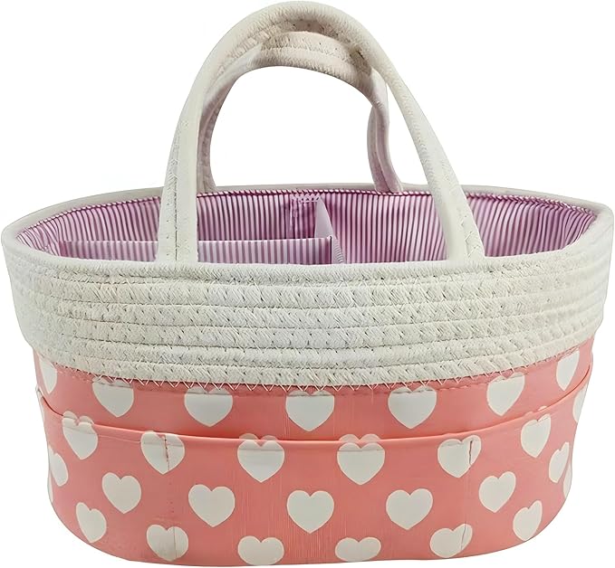 Pink Diaper Caddy Organizer for Baby Girl-Large Portable Diaper Caddy Basket for Changing Table-Diaper Organizer Caddy-Car Travel Tote Bag-Newborn Registry Baby Shower Basket for Diapers & Wipes