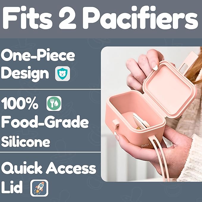 Silicone Pacifier Case - Hygienic Sealed Closure, One-Piece Easy-to-Clean Design,100% Food-Grade, BPA-Free Baby Pacifier Holder Case, Binky Holder, Attach to Any Diaper Bag or Stroller - Baby’s Aid