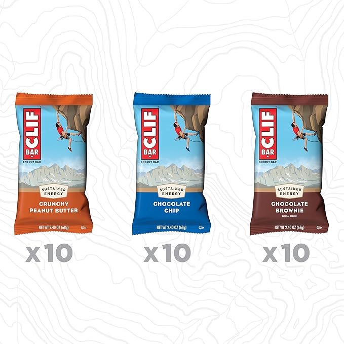 CLIF BAR - Variety Pack - 3 Flavors - Made with Organic Oats - Energy Bars - Non-GMO - Plant Based Protein Bars (30 Pack)