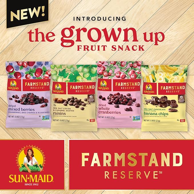 Sun-Maid Farmstand Reserve 24 Count Variety Pack - 0.8 oz Snack Bag – (12) Whole Dried Cranberries and (12) Dried Mixed Berries (Amazon Exclusive)