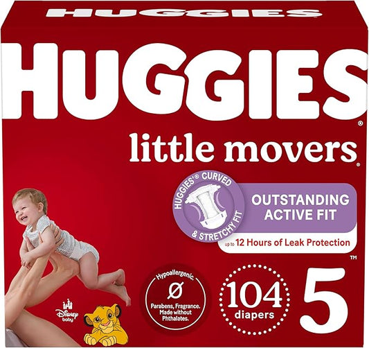 Huggies Size 5 Diapers, Little Movers Baby Diapers, Size 5 (27+ lbs), 104 Count, Packaging May Vary