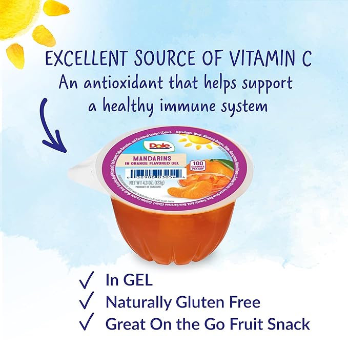 Dole Fruit Bowls Mandarins in Orange Flavored Gel Snacks, 4.3oz 36 Total Cups, Gluten & Dairy Free, Bulk Lunch Snacks for Kids & Adults