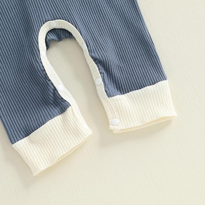 fhutpw Newborn Baby Boy Clothes Ribbed Knit Bodysuit 3 6 Months Infant Fall Long Sleeve Splicing Color Romper Jumpsuit & Hat