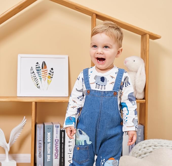 Cute Baby Boy Clothes Suit Toddler Boys' Striped long Sleeve T-Shirt+Denim Overalls Jumpsuit Pants Outfits Sets