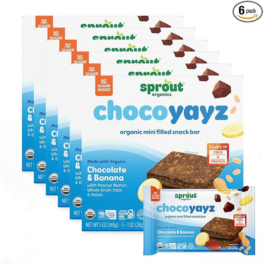 Sprout Organics, Yayz Toddler Snack Bars, Chocolate & Banana, 5 Individual Bars, 1 oz Each (6-boxes)
