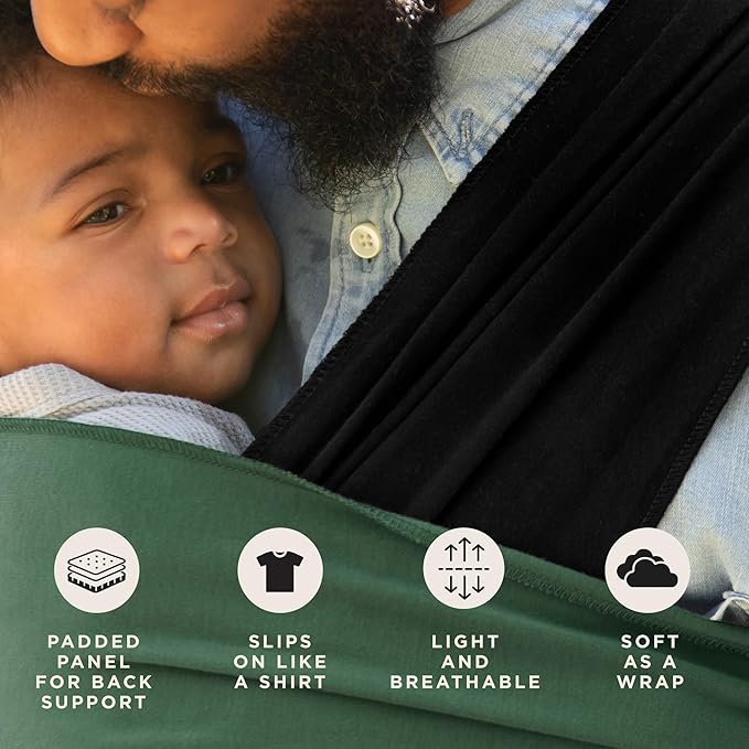 Moby Baby Wrap Carrier Easy-Wrap for Newborns to Toddlers (8-33lbs), Infant Sling Carrier, Lightweight & Hands Free Design for Mom and Dad, Adjustable for All Body Types (Olive/Onyx)