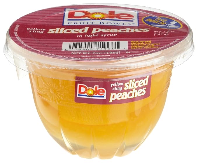 Dole Fruit Bowls Diced Peaches in 100% Juice Snacks, 7oz 12 Total Cups, Gluten & Dairy Free, Bulk Lunch Snacks for Kids & Adults