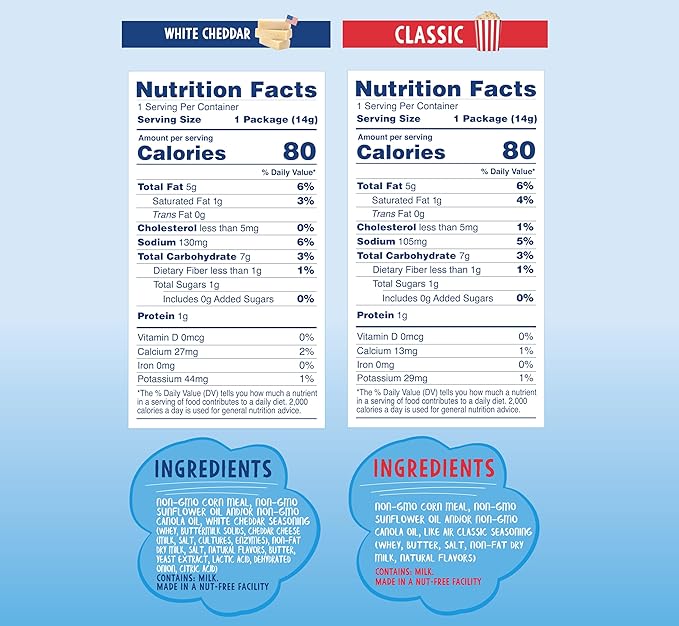 Like Air Puffcorn Variety Pack (0.5 oz, Pack of 20), White Cheddar & Classic - 80 Calories, Gluten Free (White Cheddar & Classic) - Shark Tank Product
