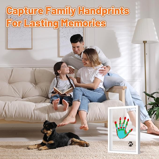 Family Handprint Kit, DIY Craft Keepsake Frame, Personalized Hand Print Ornament, Home Decor,Family Gifts for New Parents, Grandparents, Father's Day, Mother's Day, Anniversary, Christmas (White)