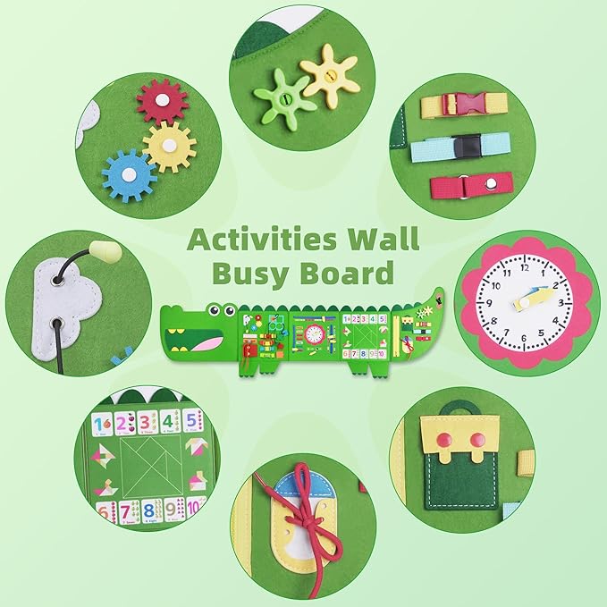 Crocodile Montessori Busy Board Toddler Busy Board, Foldable Montessoris Toys for 3+ Years Old, Activities Sensory Toys for Toddler Wall Panel