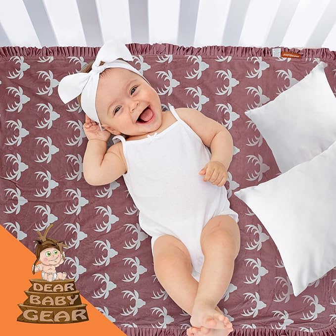 Dear Baby Gear - 40x30 Car Seat Canopy, Infant Carrier Cover for Boys & Girls, Cozy Fall Baby Shower Gift, Nursing & Stroller Use, Newborn Travel Sunshade Accessory, Antlers on Dusty Rose, Pink Dot