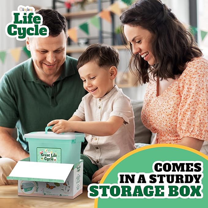 Life Cycle Animal Kit - 32 Piece Montessori Science Toy with Frog, Ladybug, Butterfly, Bee, Chicken, Turtle, Snail & Plant Figurines. Matching Game & STEM Educational Gift for Kids Ages 3–8