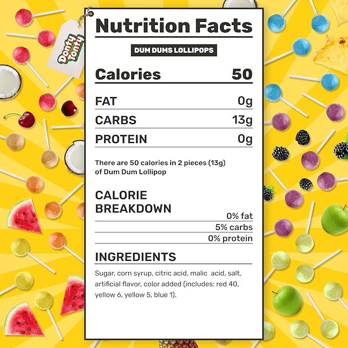 DUM DUMS Original Mix Lollipops 2 lb – Bulk Bag, Suckers Hard Candy, Gluten Free Candies, Assorted Flavors, Individually Wrapped Pops (124 Pieces)