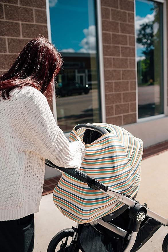 Baby Car Seat Cover Canopy and Nursing Cover Multi-Use Stretchy 5 in 1 Gift Retro by Copper Pearl