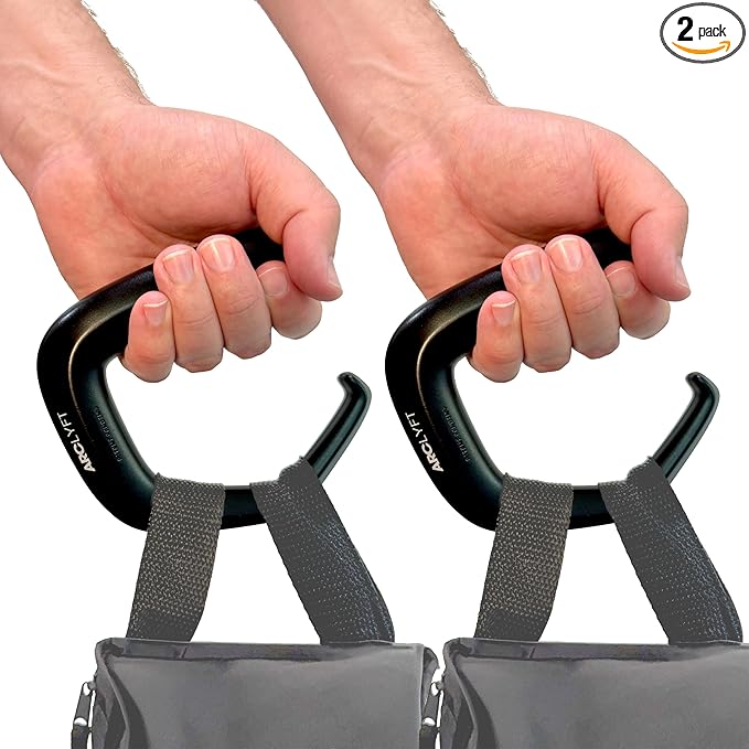 Grocery Bag Carrier (2 Pack) - Invented by Board Certified Orthotist – Ergonomic Lightweight Design - Also a Rehab & Recovery Aid, Carpal Tunnel, Arthritis, Weak Hands – All Ages - Black