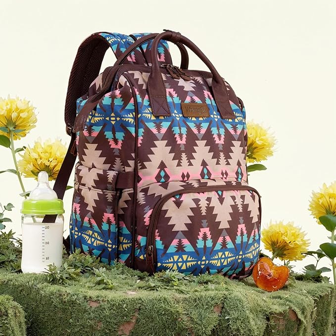 Montana West Wrangler Callie Diaper Bag Backpack with Stroller Straps Southwestern Multifunction Baby Travel Bag WG2210-9110CF