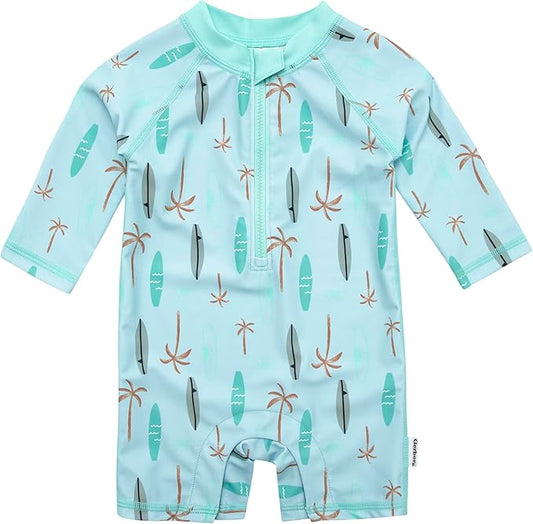 Gerber Boys' Toddler Long Sleeve One Piece Sun Protection Rashguard Swimsuit