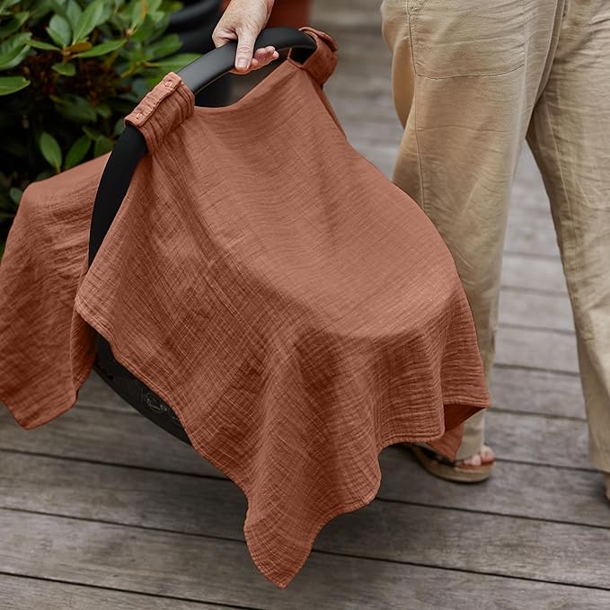 Car Seat Cover Baby - Organic Cotton - Carseat Covers Baby - Carseat Cover - Car Seat Canopy - Carseat Canopy - 100% Muslin Cotton, 43" x 32" (Cedar)