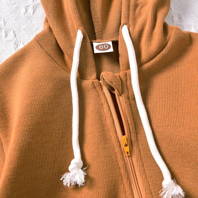 Unutiylo Unisex Baby Boys Girls Long Sleeve Infant Baby Zipper Hooded Jumpsuits Romper Loose Outfit Clothes