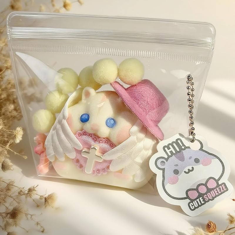 Handmade Taba Squishy Hamster Toy, Cute Squishy Hamster Fidget Toy, Realistic Hamster Toy, Soft Silicone Mochi Furry Toy, Stress Relief Gift for Adults & Kids,Halloween Decor(White-Angel)