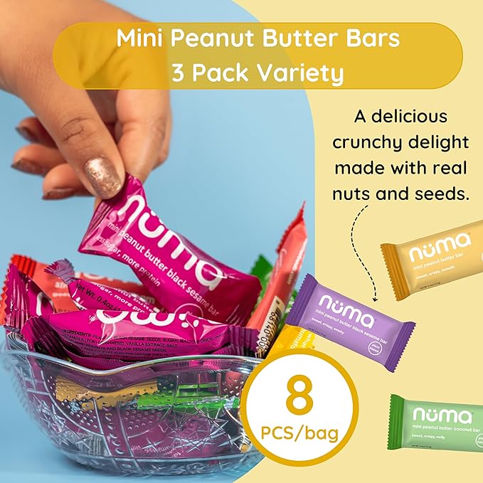 Assorted Mini Peanut Butter Bars, two (2) lb bulk, vegan high protein low sugar, 3 flavor variety, all natural, gluten free, plant based, individually wrapped