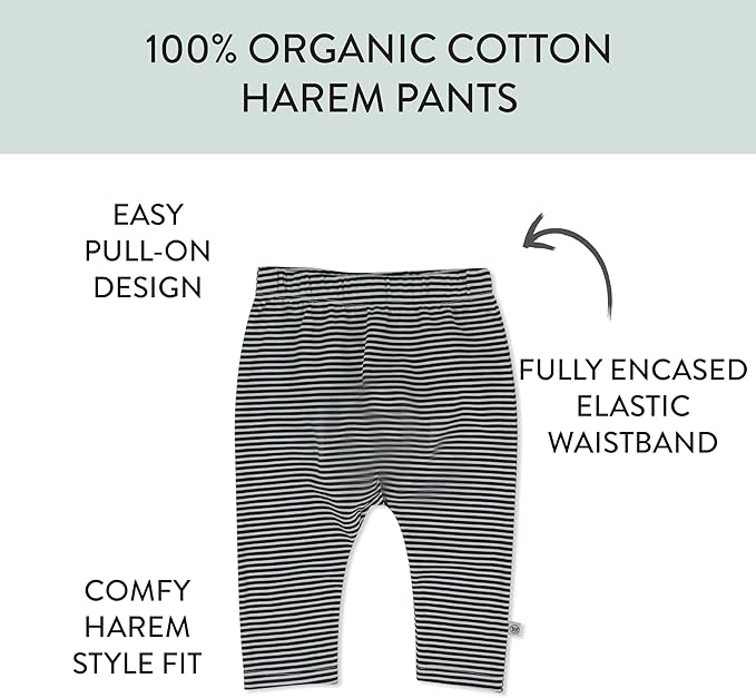 HonestBaby Unisex-Baby Multipack Harem Pants Roomy Fit Pull on Bottoms 100% Organic Cotton for Baby Boys, Girls