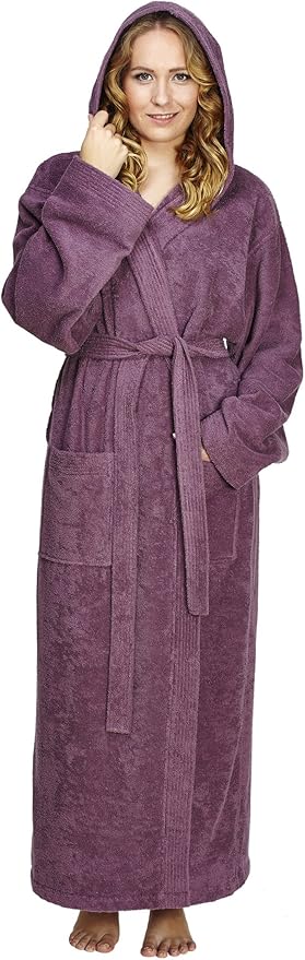 Arus Women's Pacific Hooded Turkish Cotton Bath Robe with Full Length Options