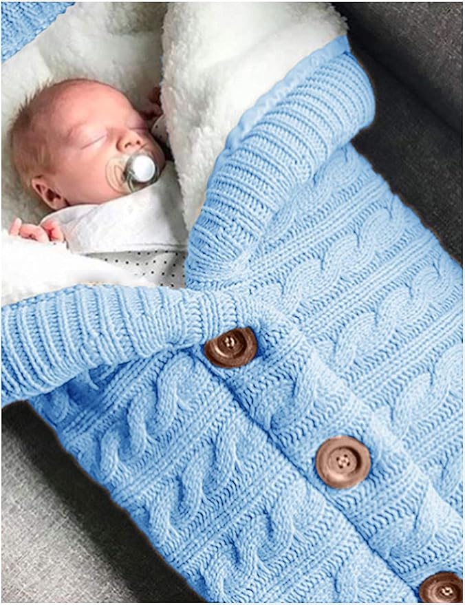 XMWEALTHY Unisex Infant Swaddle Blankets Soft Thick Fleece Knit Baby Girls Boys Stroller Wraps (Light Blue)