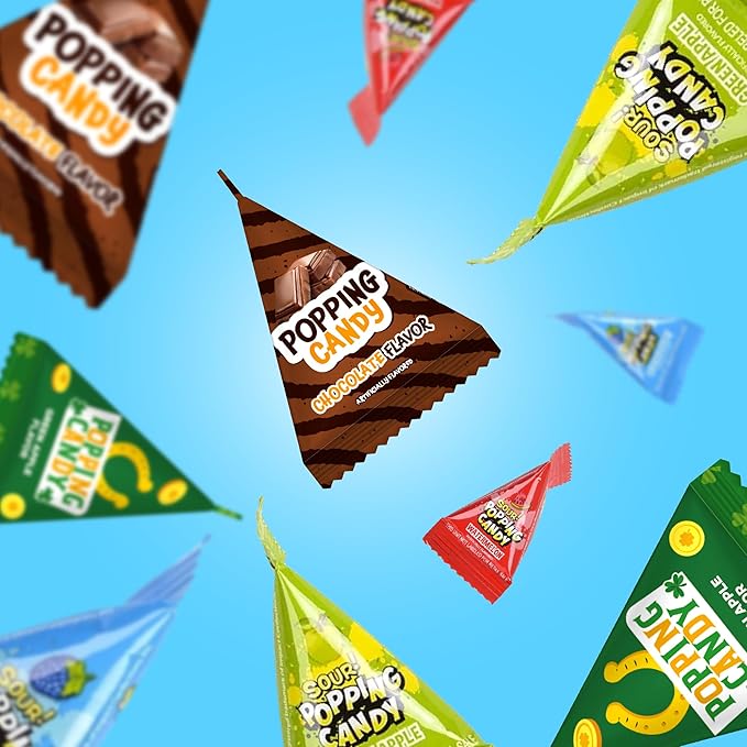 Popping Rock Candy Assortment - 1 Pound Box (About 125 Count) - Individually Wrapped Halloween Candy - Strawberry, Blue Raspberry, Grape, Tropical Punch, Apple, Watermelon