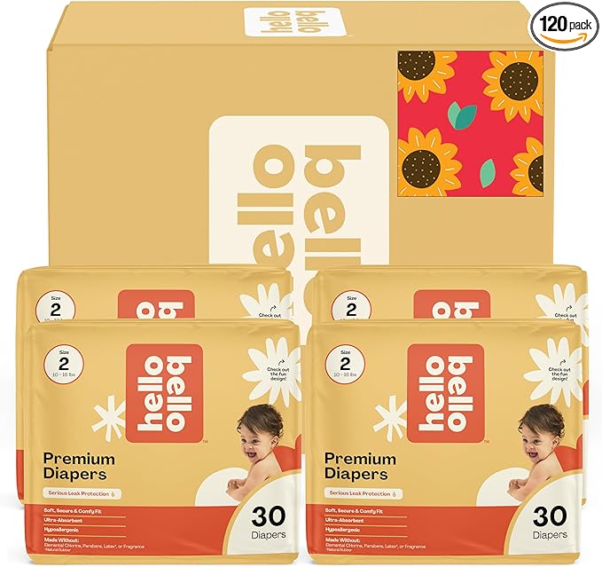 Hello Bello Diapers, Size 2 (10-16 lbs) Flower Child, 120 Count Value Pack of Premium Disposable Baby Diapers, Hypoallergenic with Soft, Cloth-Like Feel