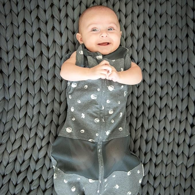 Happiest Baby Sleepea 5-Second Swaddle - 100% Organic Cotton Baby Swaddle Blanket - Doctor Designed Promotes Healthy Hip Development (Graphite Planets, X-Large)