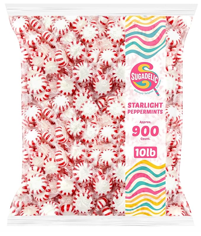 Bulk Starlight Peppermints Hard Candy – Approx. 900 Pieces, 10 lb Bag – Individually Wrapped Peppermint Discs for Parties, Candy Bowls & Holiday Treats
