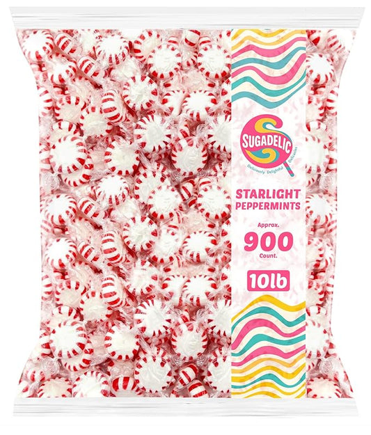 Bulk Starlight Peppermints Hard Candy – Approx. 900 Pieces, 10 lb Bag – Individually Wrapped Peppermint Discs for Parties, Candy Bowls & Holiday Treats