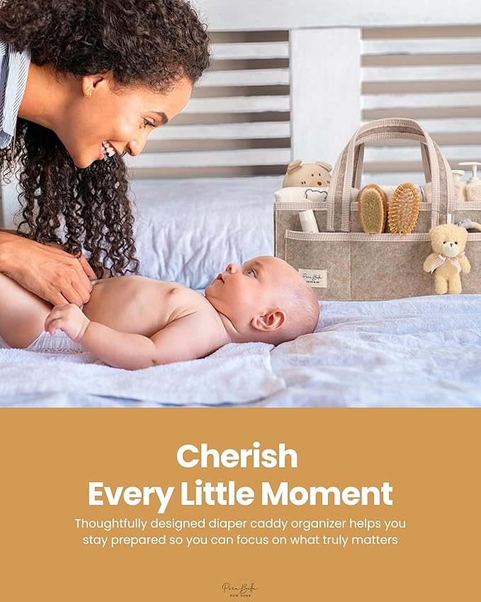 PeraBella XL Diaper Caddy Organizer With Handle, Baby Shower Gifts Basket Bag, Registry Search Must Haves Items, Newborn Girl Boy Nursery Storage Organizer, Baby Bag Essentials, Car Diaper Caddy Cart