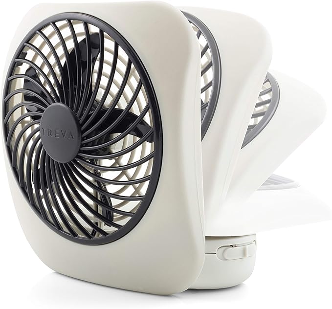 O2COOL Treva 5 Inch Battery Powered Fan Portable Desk Fan 2 Cooling Speeds with Compact Folding & Tilt Design Cubicle Accessories Small Portable 2 Pack (Grey)