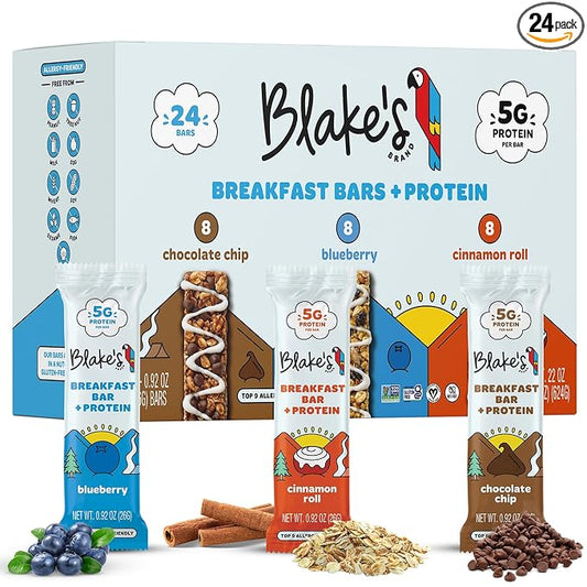 Blake's Seed Based Breakfast Bars with Protein — Variety Pack (24 Count), 5g Clean Plant-Based Protein, Gluten Free, Nut Free, Dairy Free & Vegan, Healthy Snacks for Kids or Adults, School Safe