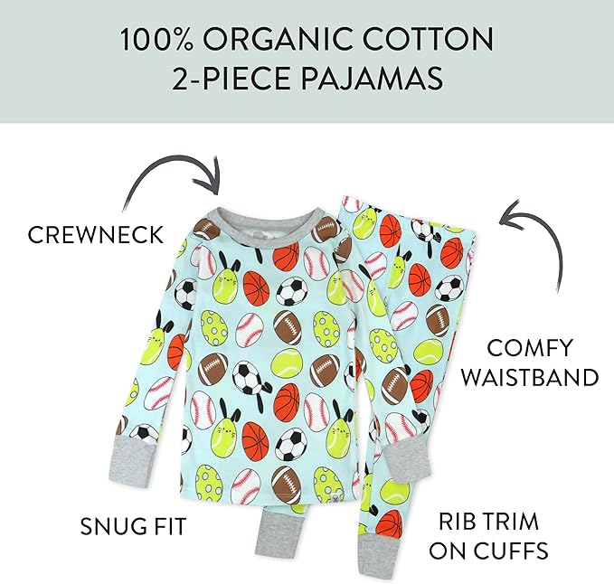 HonestBaby unisex-baby Celebration 2-piece Pajamas Sleepwear Pjs 100% Organic Cotton for Baby, Toddler, Kids