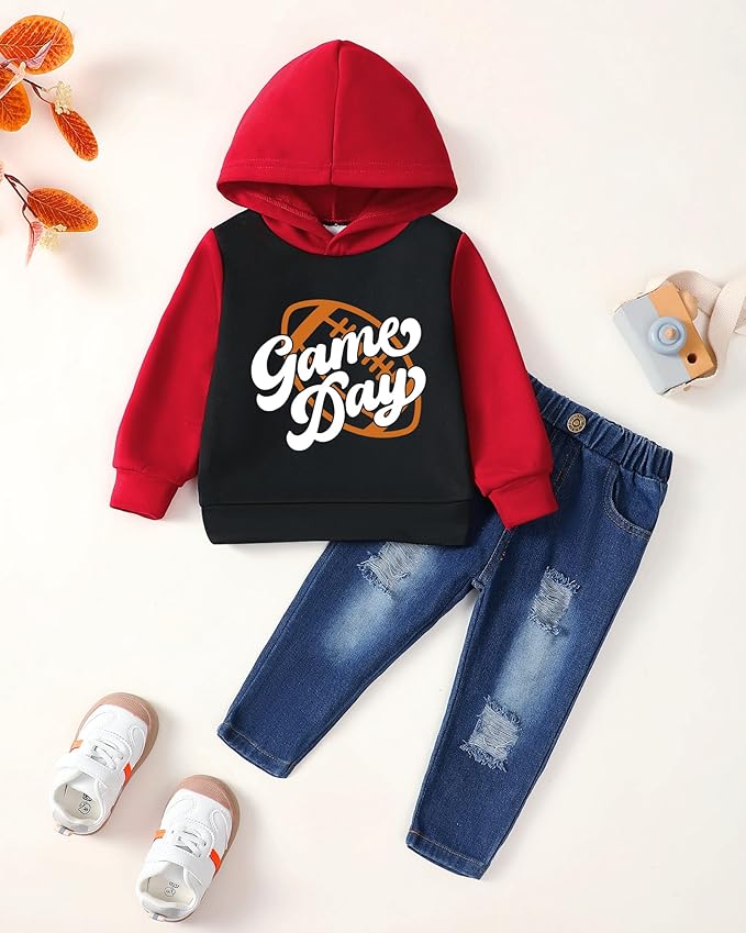 NZRVAWS Baby Boy Clothes Toddler Boy Outfit 2 3 4T 6 12 18 24 Month Fall Winter Hoodie Ripped Jeans Clothing