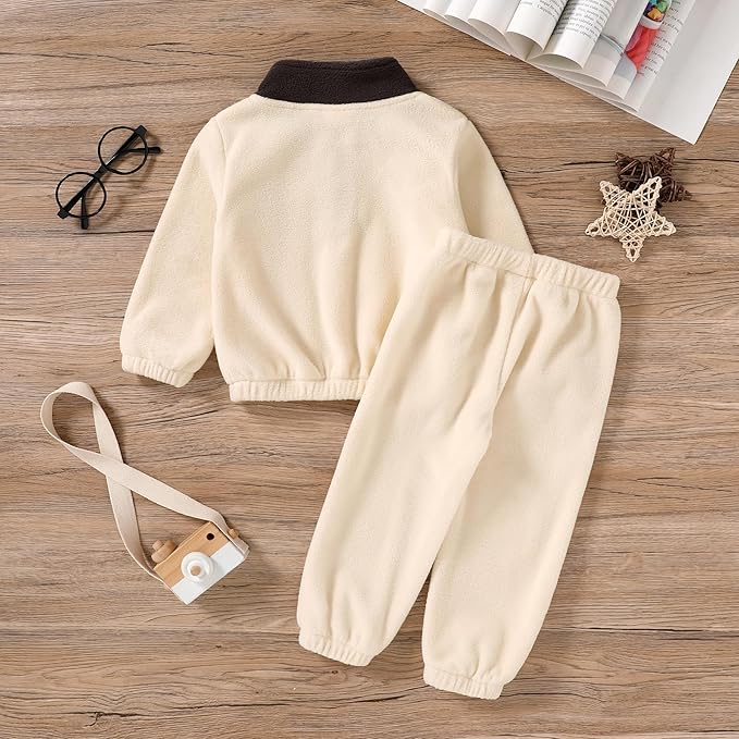 YOUNGER TREE Toddler Boy Girl Clothes Fleece Fall Winter Outfit Baby Long Sleeve Button Sweatshirt and Pants Sweatsuits Set