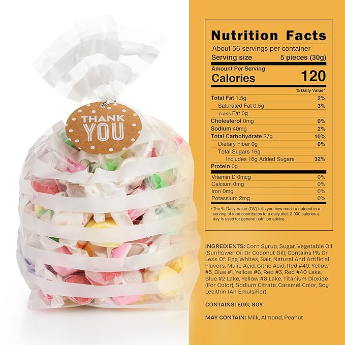 Snackathon Salt Water Taffy Assorted Mix – Epic 30-Flavor Variety, Bulk 4 LB Party Size, Soft & Chewy Gourmet Candy, Approx. 280+ Individually Wrapped Pieces