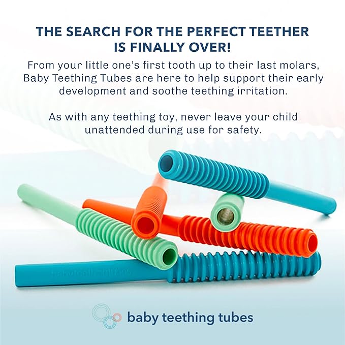 Baby Teething Tubes - Made in The USA Baby Teething Toys - Soft & Durable Infant Toys and Toddler Silicone Teether - 7 Inches, Pink - Baby Must Haves for Teething Relief - Food Safe & Easy to Clean