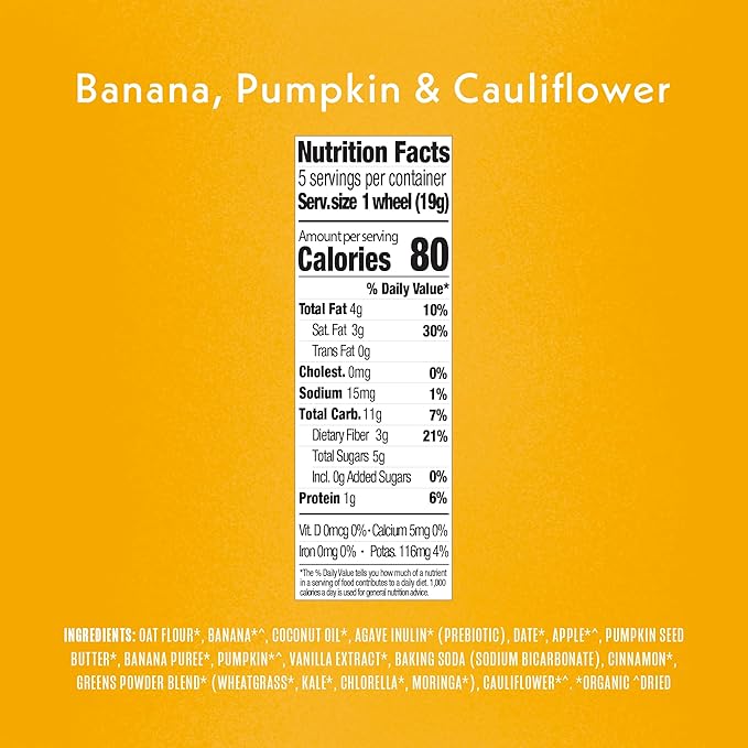 Once Upon A Farm Banana, Pumpkin & Cauliflower Soft Baked Bar Snack, for Toddler, Tractor Wheels, No Added Sugar, Non GMO, 3.35 Ounces (Pack Of 8)