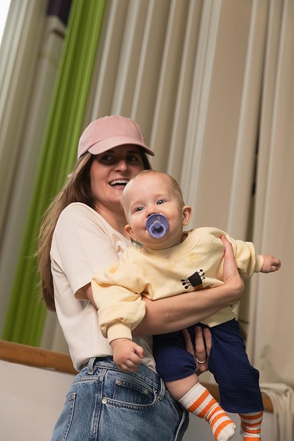 BIBS Colour Pacifier 4-Pack, BPA Free Dummy Pacifier, Round Nipple. Natural Rubber Latex, Made in Denmark, Size 2 (6-18 Months), Baby Blue