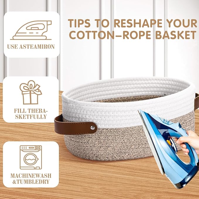 Colingmill 3 Pack Small Woven Basket for Gifts with Handles Clear Bags and Ribbons Empty Storage Basket Decorative Chest Box for Halloween Thanksgiving Day Birthday(White and Khaki,12"x 8"x 5")