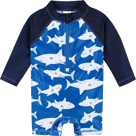 Gerber Boys' Toddler Long Sleeve One Piece Sun Protection Rashguard Swimsuit