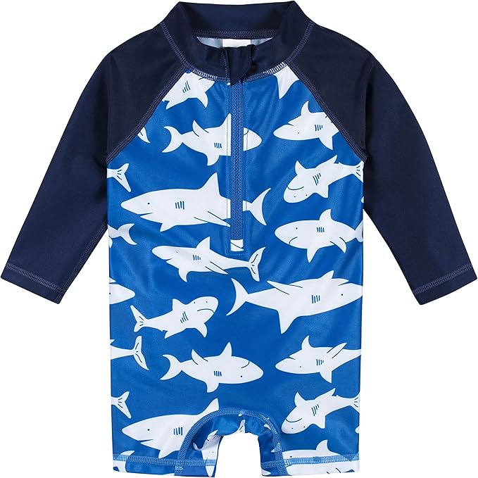 Gerber Boys' Toddler Long Sleeve One Piece Sun Protection Rashguard Swimsuit