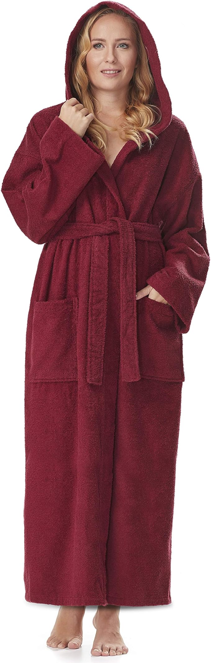 Arus Women's Hooded Classic Bathrobe Turkish Cotton Robe with Full Length Options