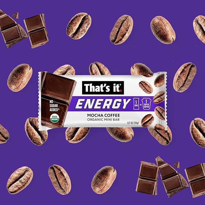 That’s it. Organic Energy Coffee Mini Bars - (1 Mini Bar = 1 Cup of Coffee) Grab and Go, No Added Sugars, Non-GMO, Caffeine Power Snack, Kosher, Allergy Friendly (Mocha Coffee - 15 Count)