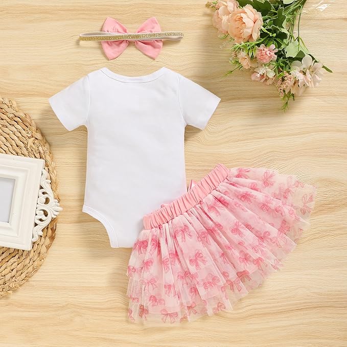 Newborn Baby Girl Outfits Infant Letter Print Romper+Tutu Skirt+Headband+Legging Warmer Coming Home Clothes Set